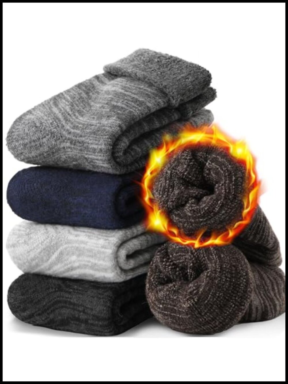 Merino Wool Blend Boot Socks Thermal Winter Hiking Crew 5 Pairs